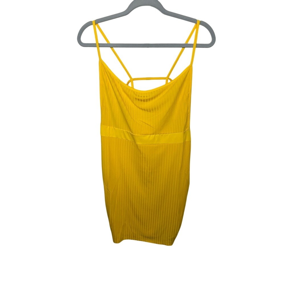 MICAS Yellow Ribbed Bodycon Mini Dress Sexy Strappy Back‎ Party Club Medium